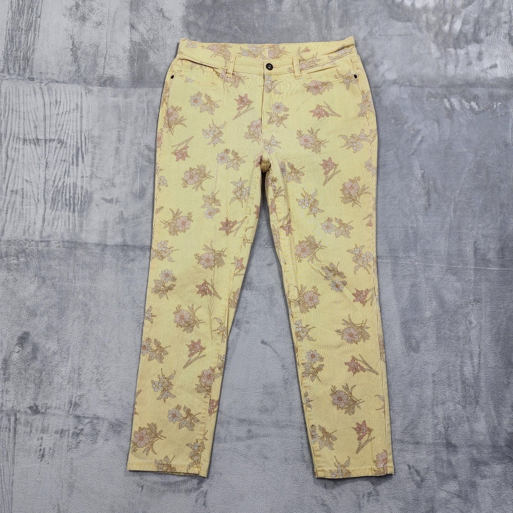 Studio By Denim & Co Jeans Womens 8 Yellow Floral Mid Rise Ankle Stretch Twill